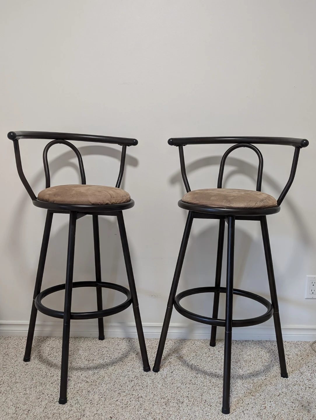 Set of 2 Brown Suede Swivel Bar Stools