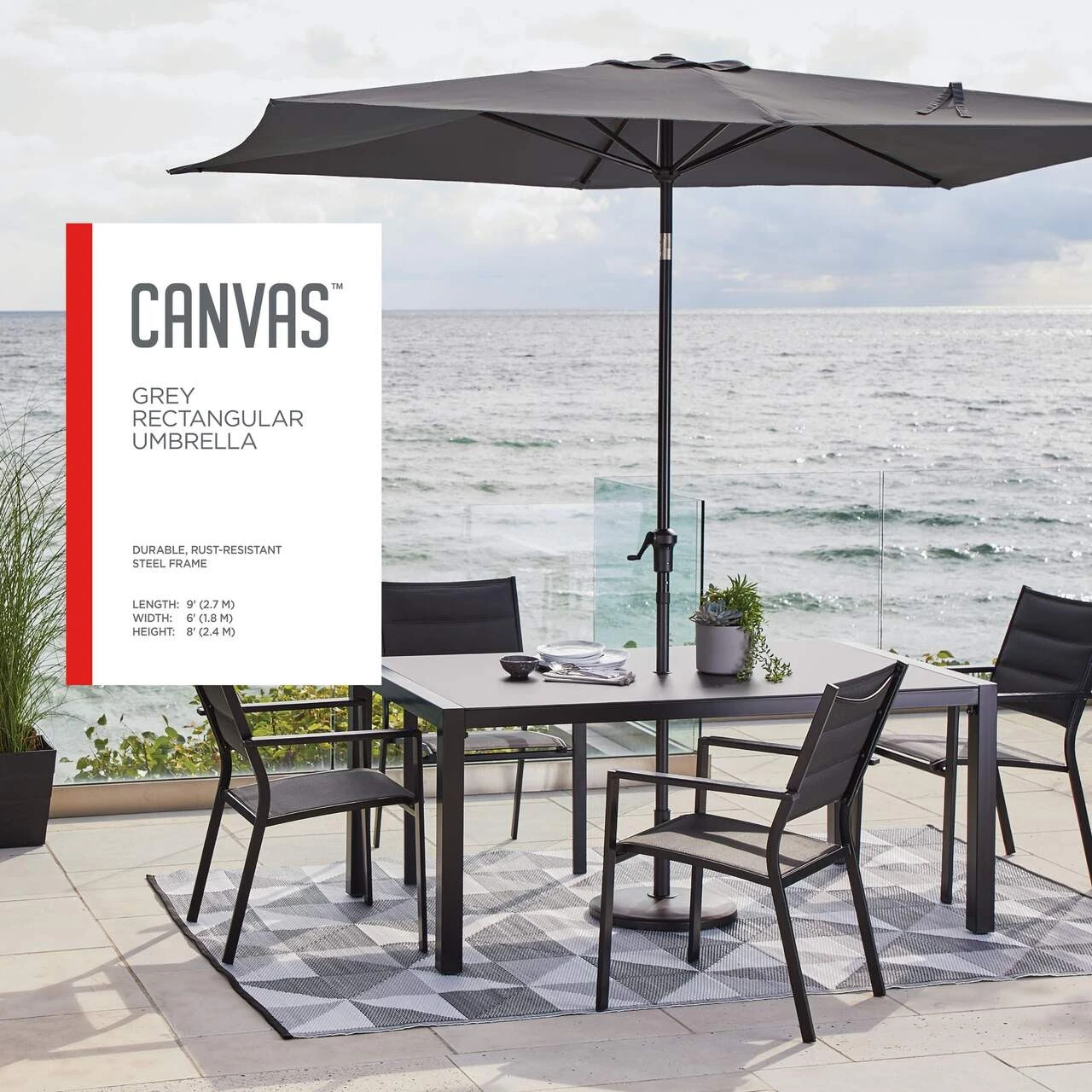 CANVAS Grey Rectangular Umbrella 9' x 6' - photo 4