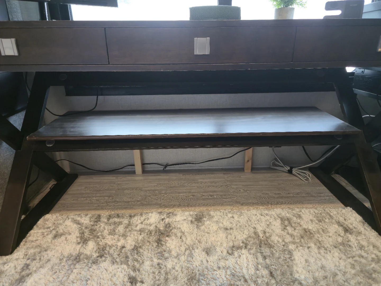 Dark Wood Executive Desk with Drawers and chair