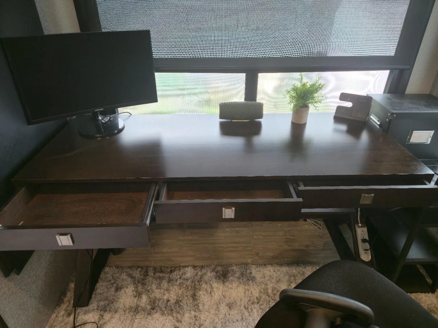 Dark Wood Executive Desk with Drawers and chair - photo 3