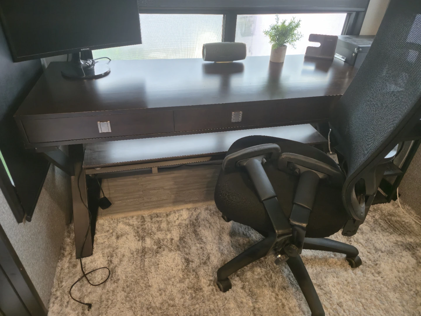 Dark Wood Executive Desk with Drawers and chair - photo 4