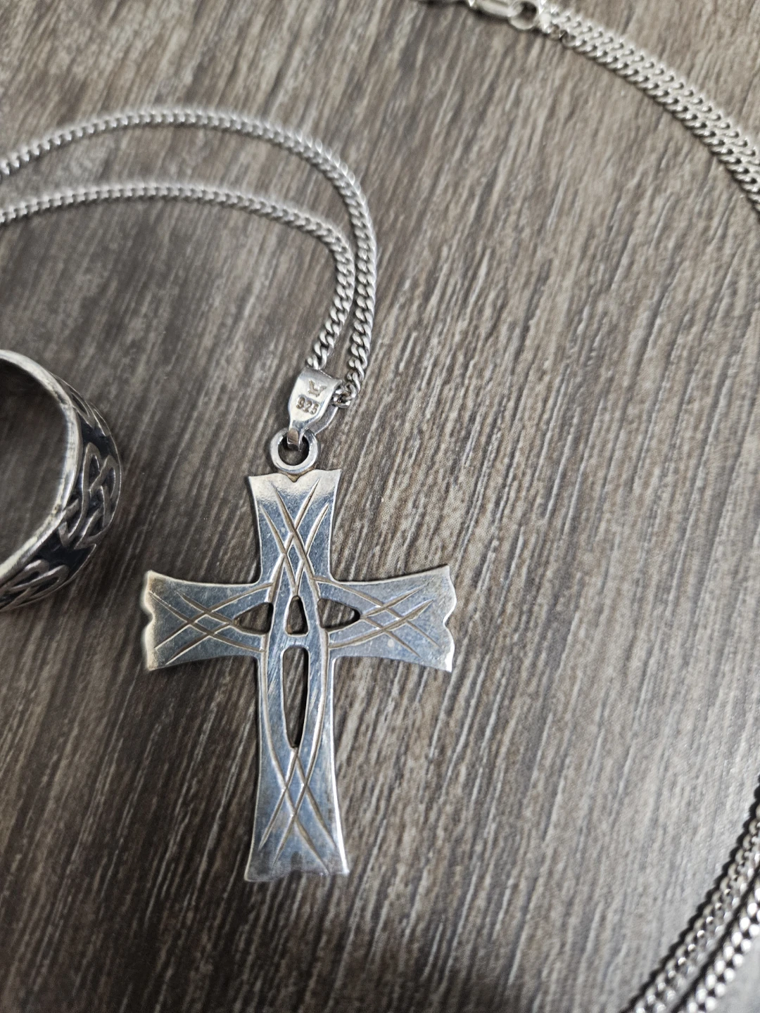 Sterling Silver Cross Pendant Necklace and Ring Set - photo 2