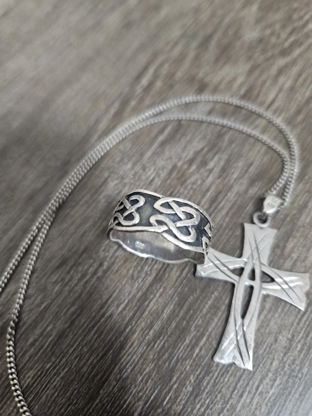 Sterling Silver Cross Pendant Necklace and Ring Set - photo 3