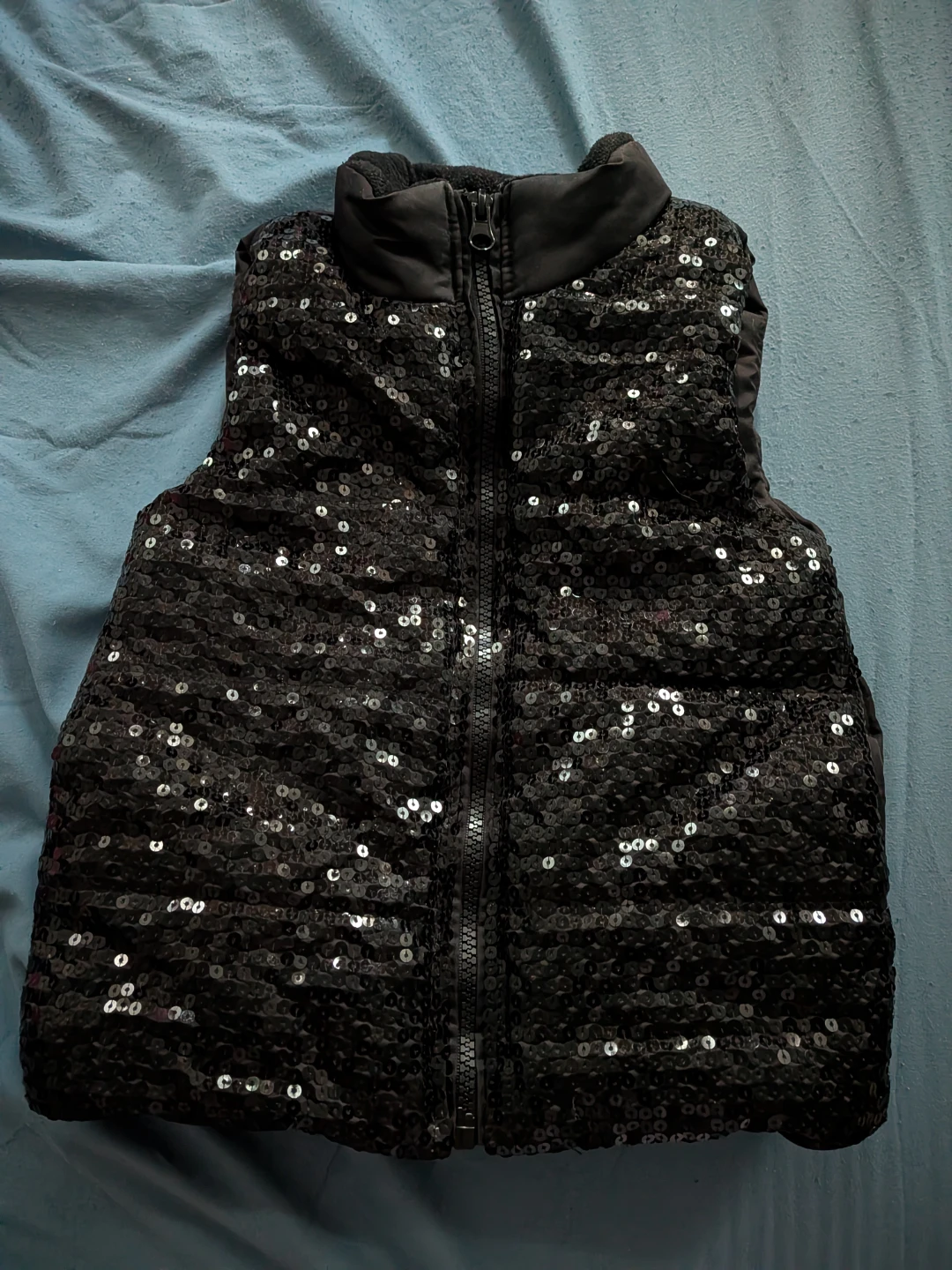 Girls Black Sequin Puffer Vest