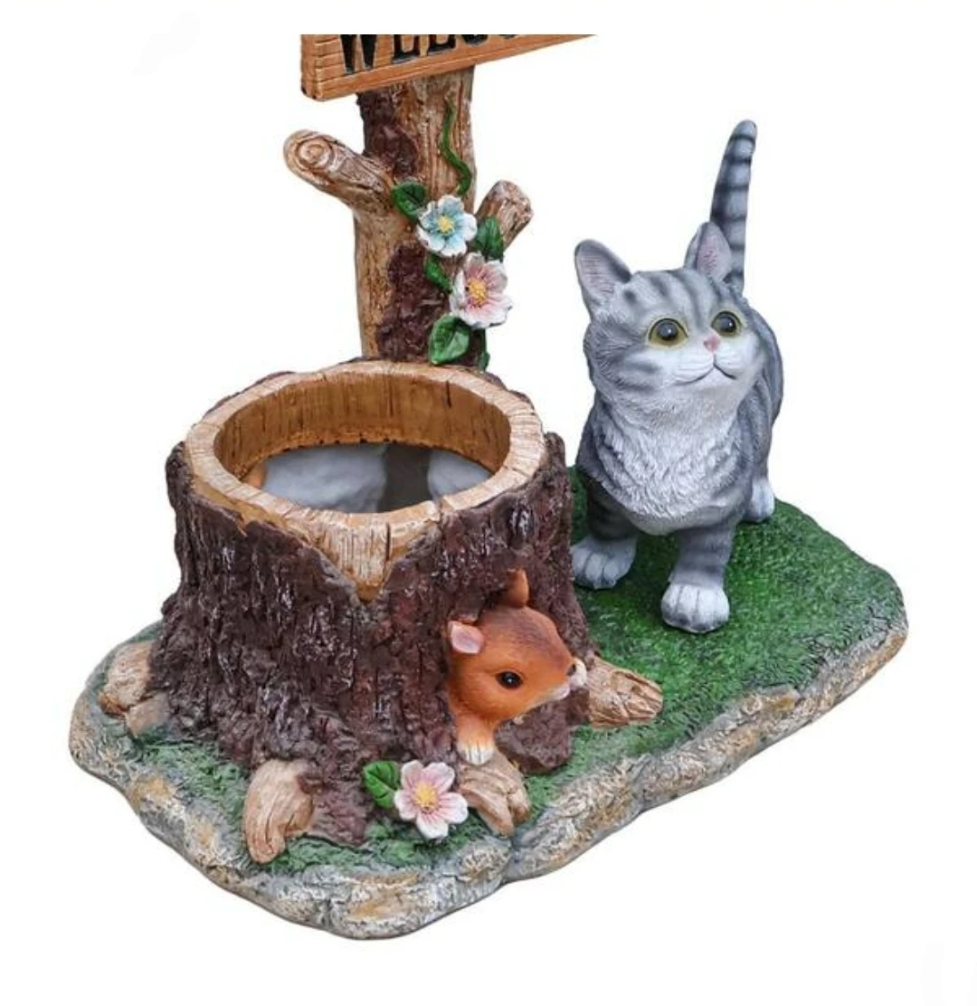 Solar Powered Cat and Squirrel Welcome Lamp Garden Decor - photo 4
