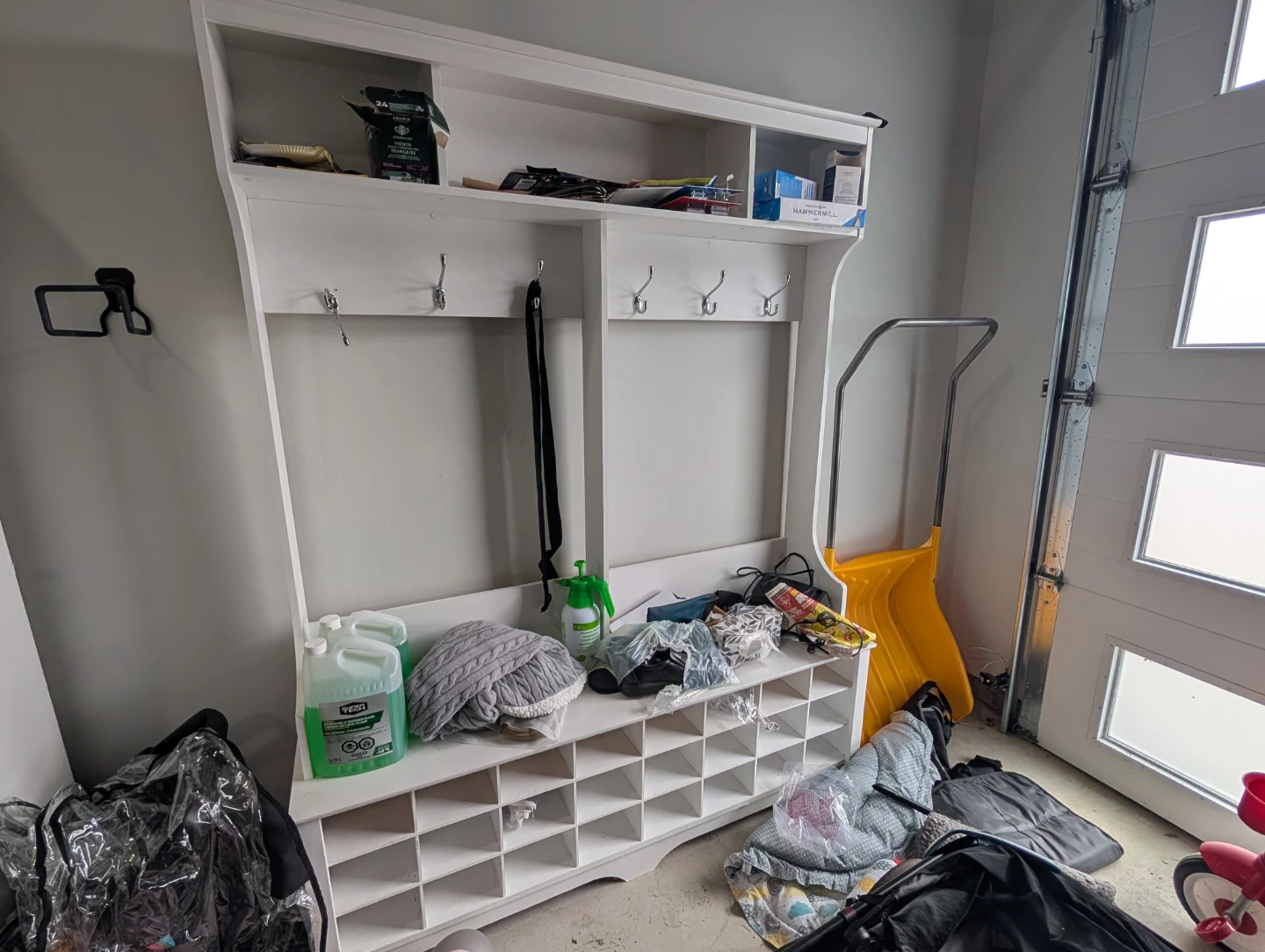 White Hall Tree with Shoe Storage and Coat Hooks