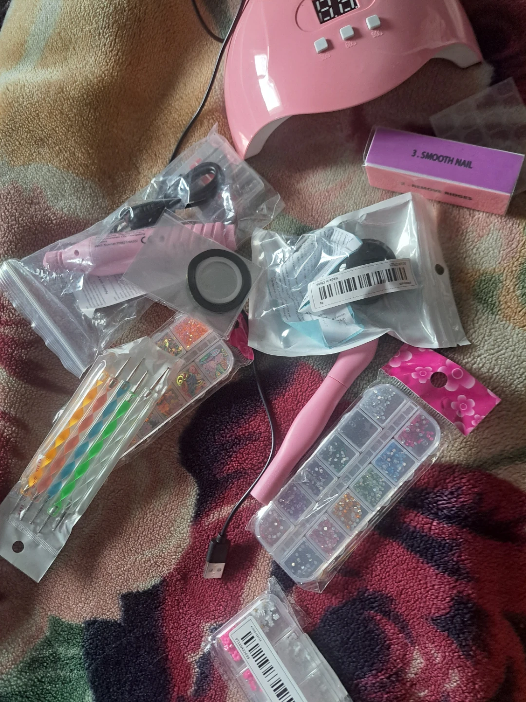 Pink Nail Drill & UV Lamp Set with Accessories