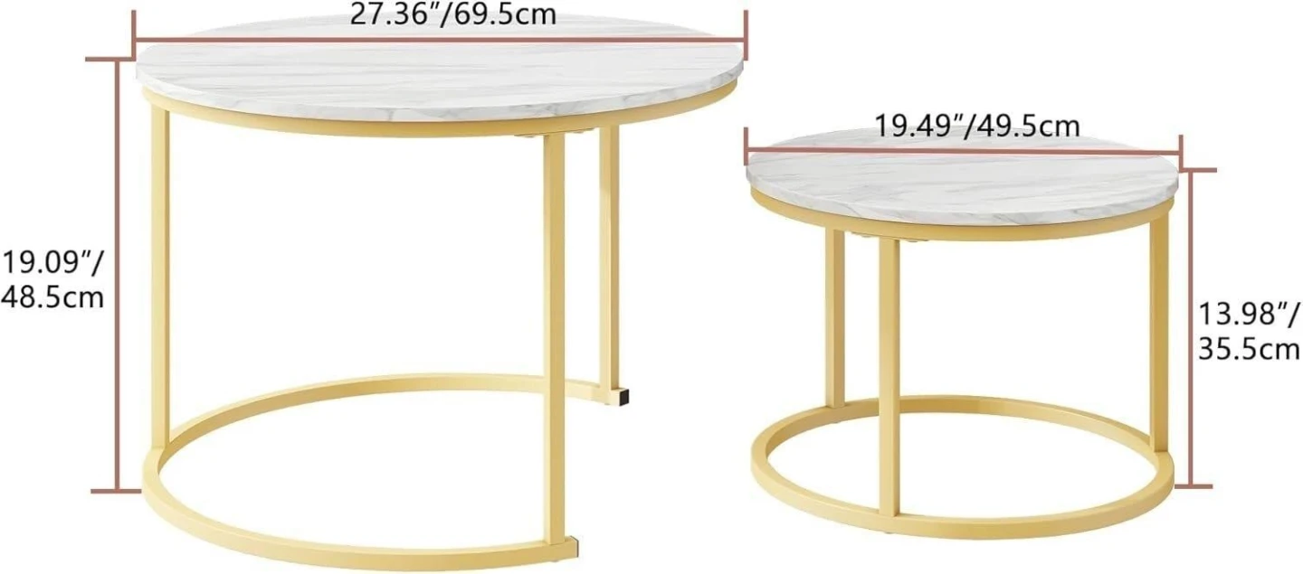 Marble Nesting Coffee Tables with Gold Metal Legs - photo 3