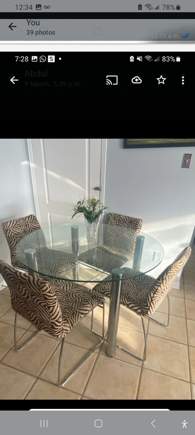 Glass Dining Table Set with 4 Zebra Print Chairs - photo 2