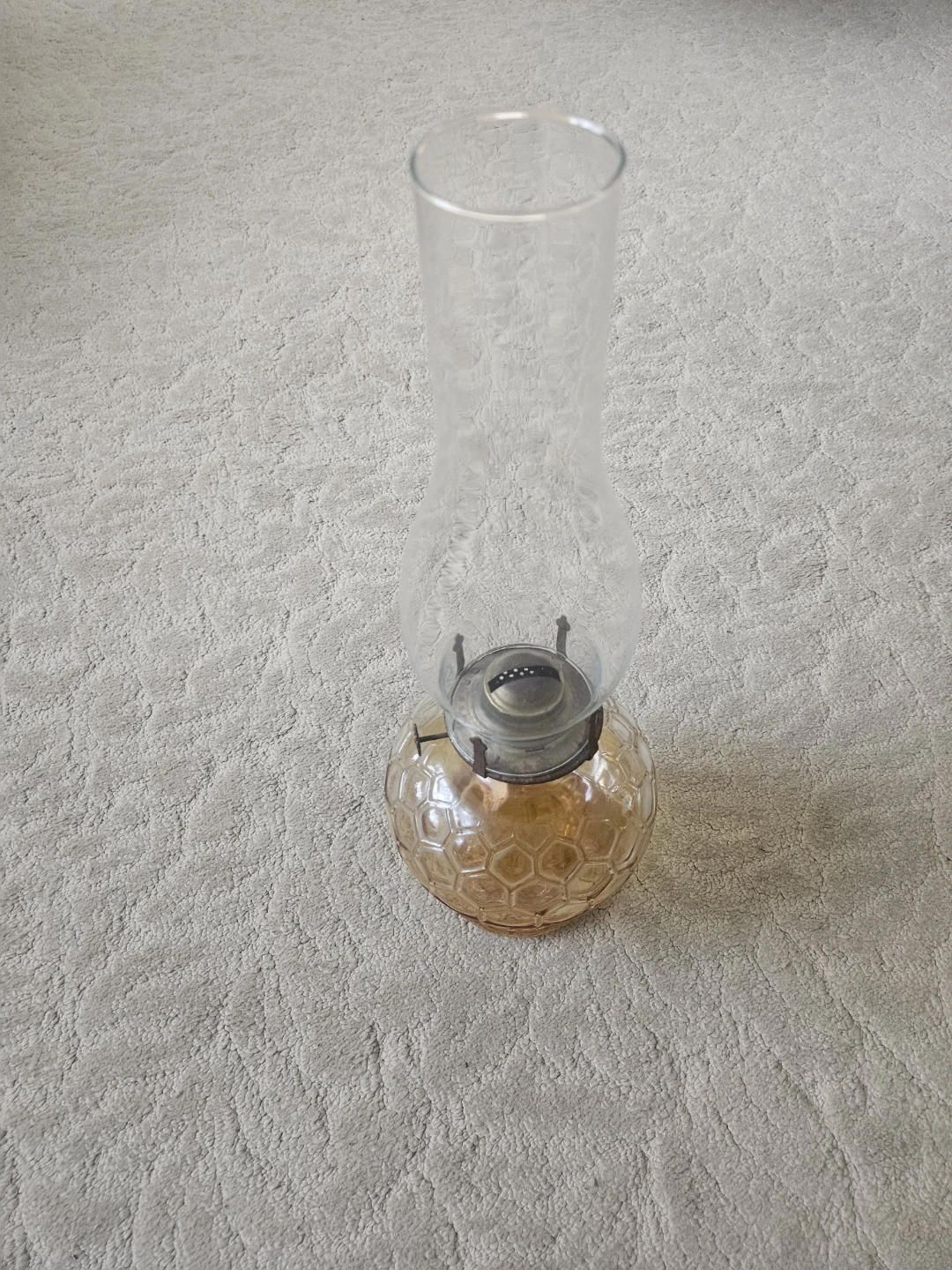 Vintage Amber Glass Honeycomb Oil Lamp - photo 2