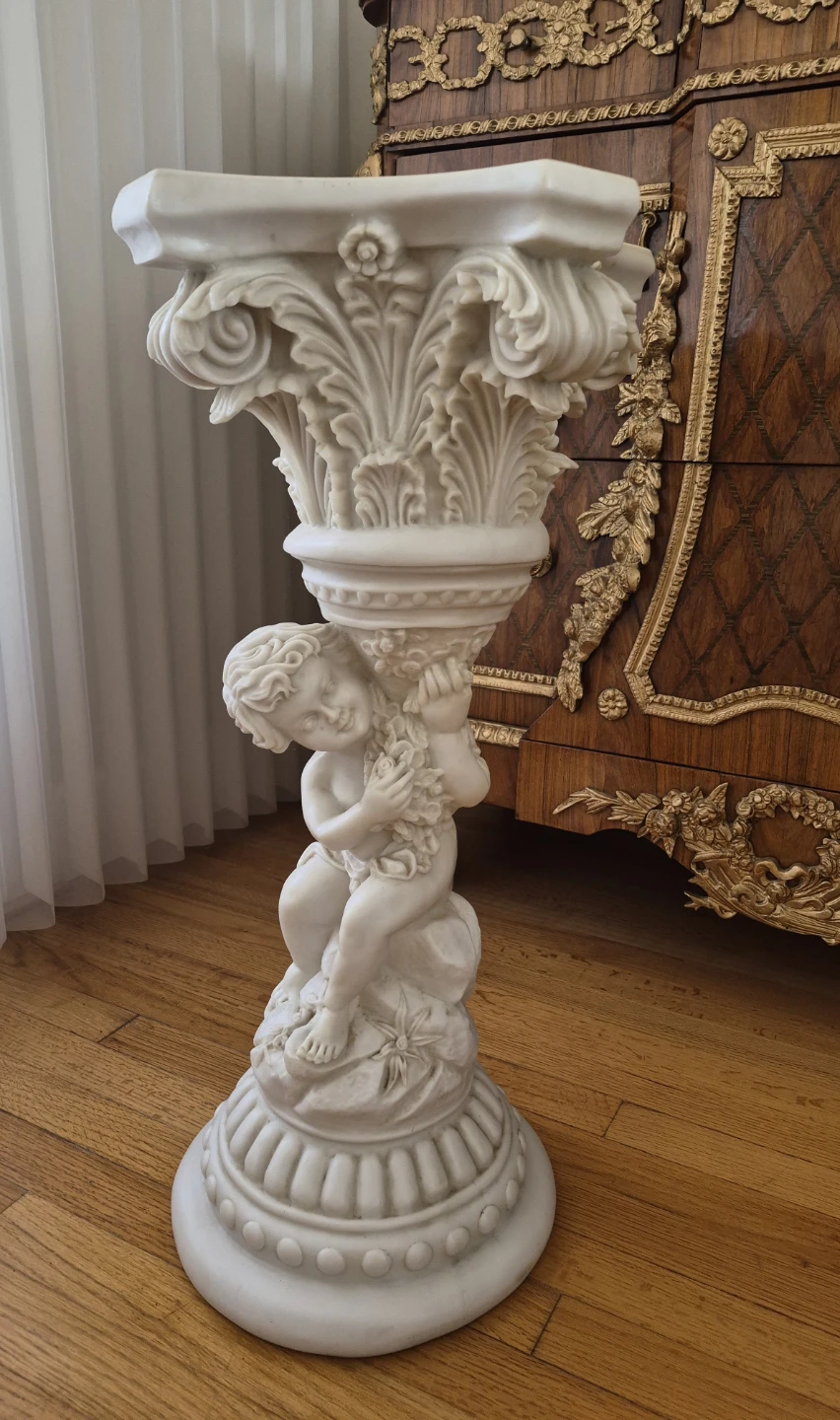 Ornate Cherub Pedestal Stand+plant pot+monstera