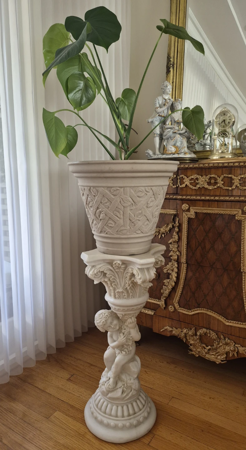 Ornate Cherub Pedestal Stand+plant pot+monstera - photo 2