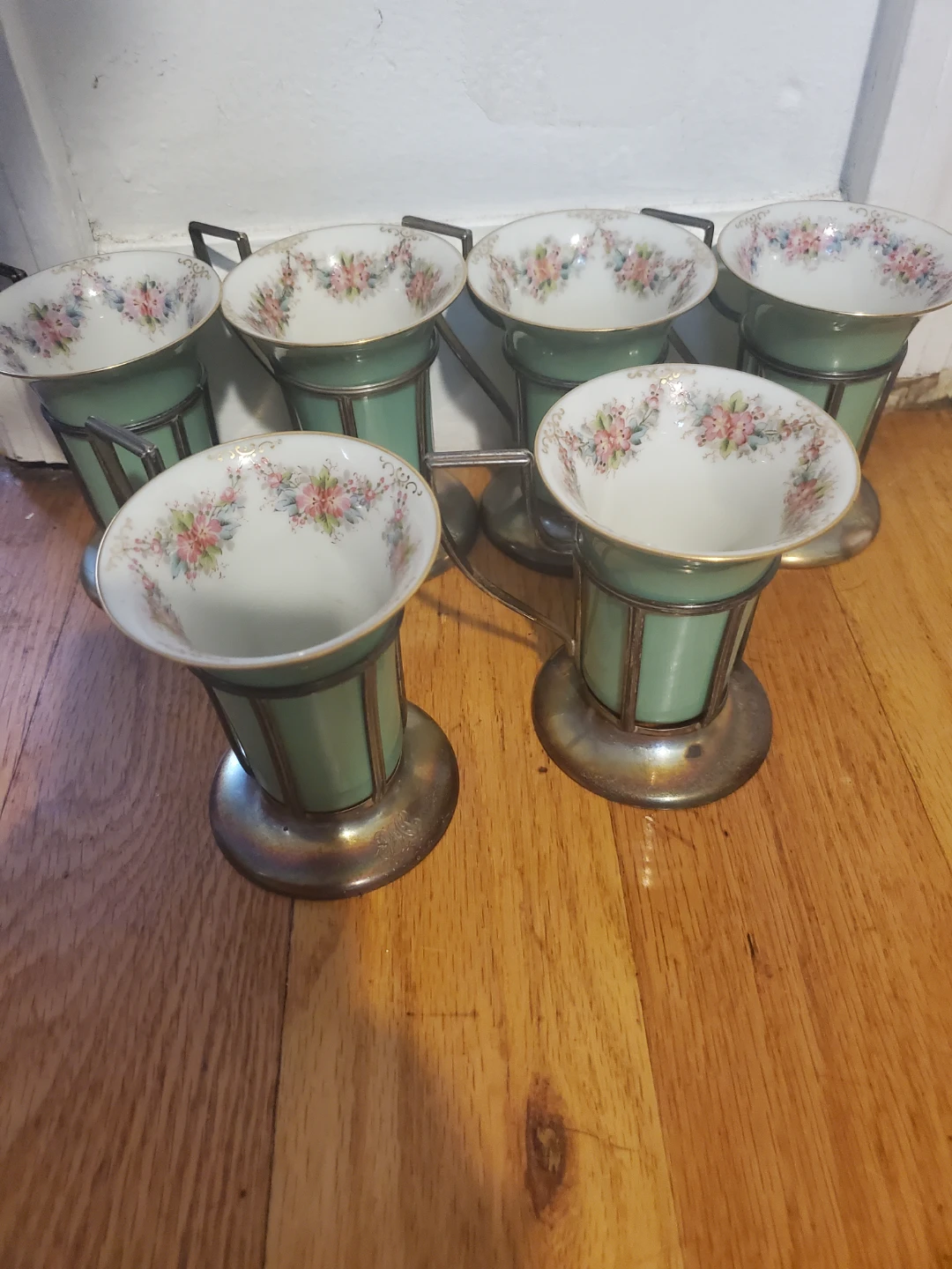 Set of 6 Vintage Sterling Silver and Ceramic Vases