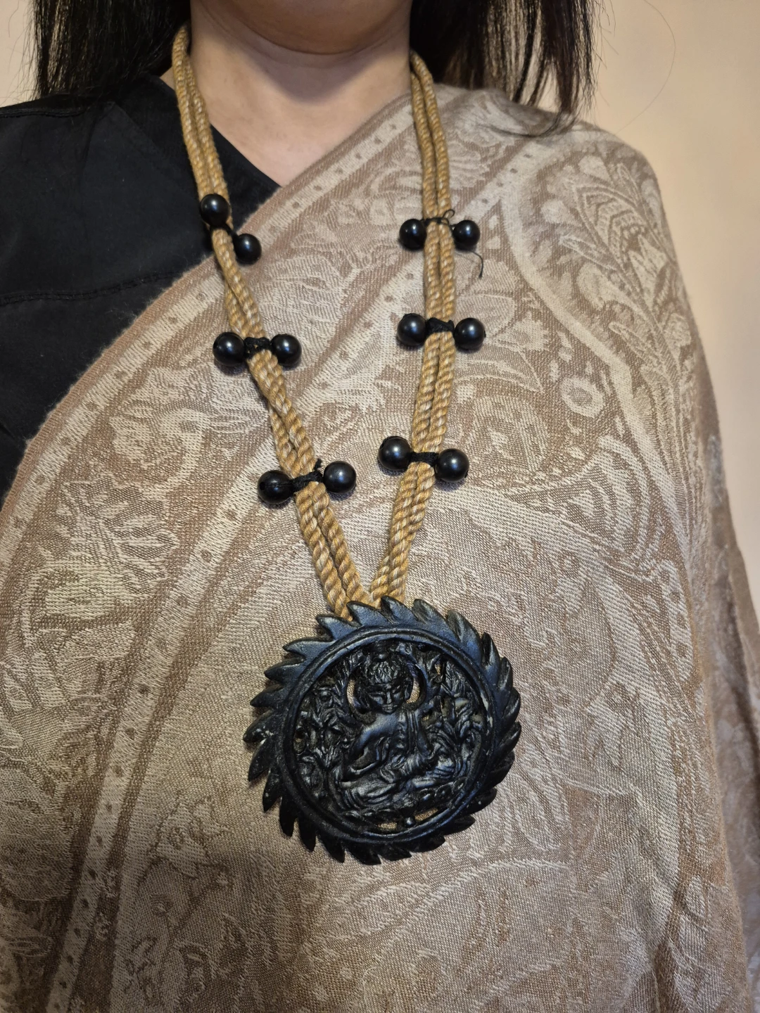 Indian Vintage Rope Necklace with Buddha Pendant