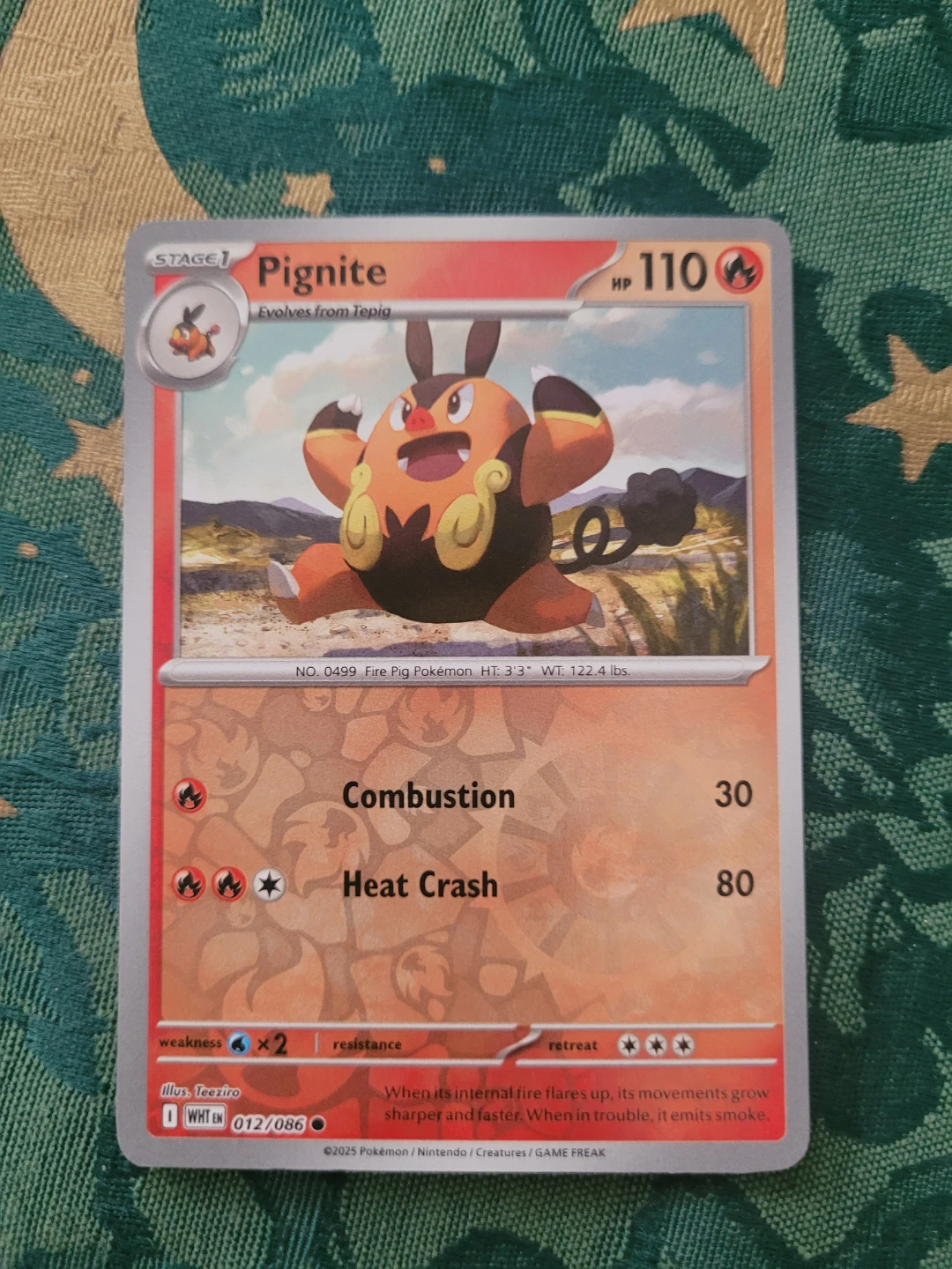 Reverse Holo Pokemon Pignite Trading Card ⚽️