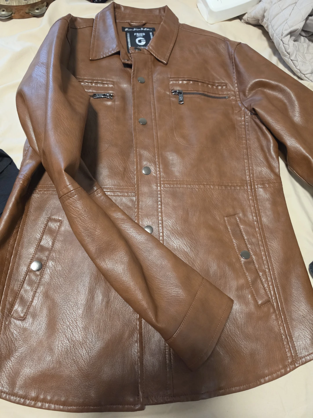 Fried Denim NYC Brown Faux Leather Jacket - Size M - photo 2