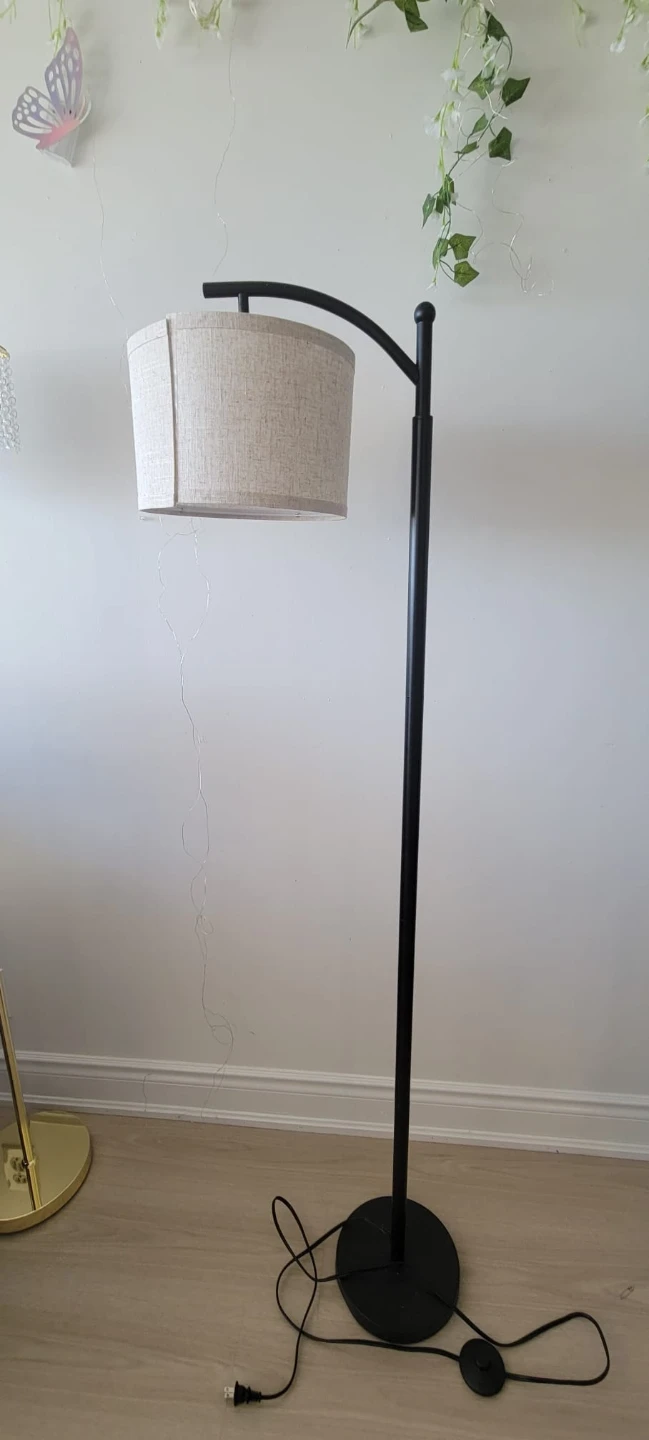 Black Arc Floor Lamp with Beige Drum Shade⚽ - photo 4
