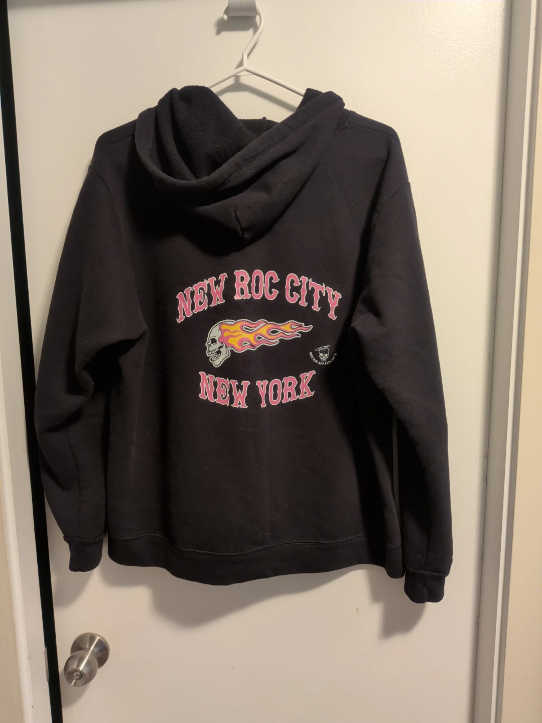 Black Zip-Up Hoodie with Flame and Skull Graphic - photo 2