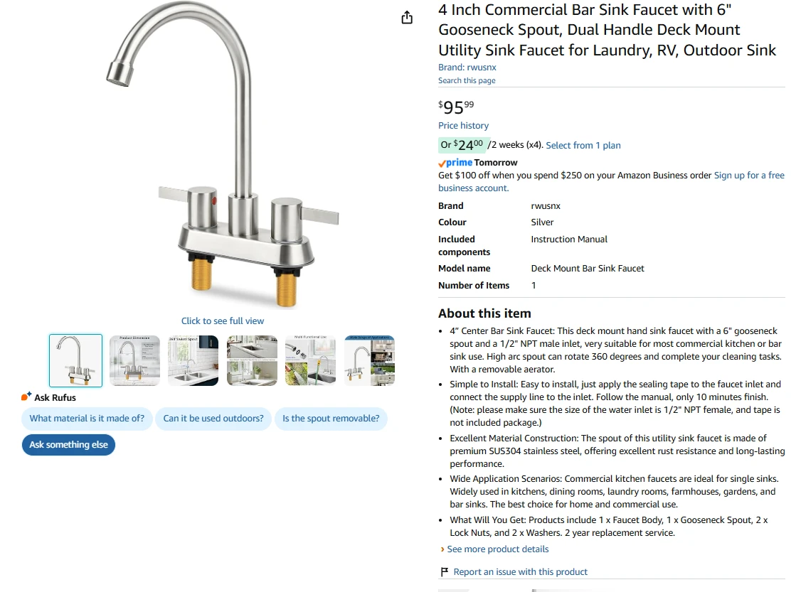 Deck Mount Bar Sink Faucet - Silver - photo 2