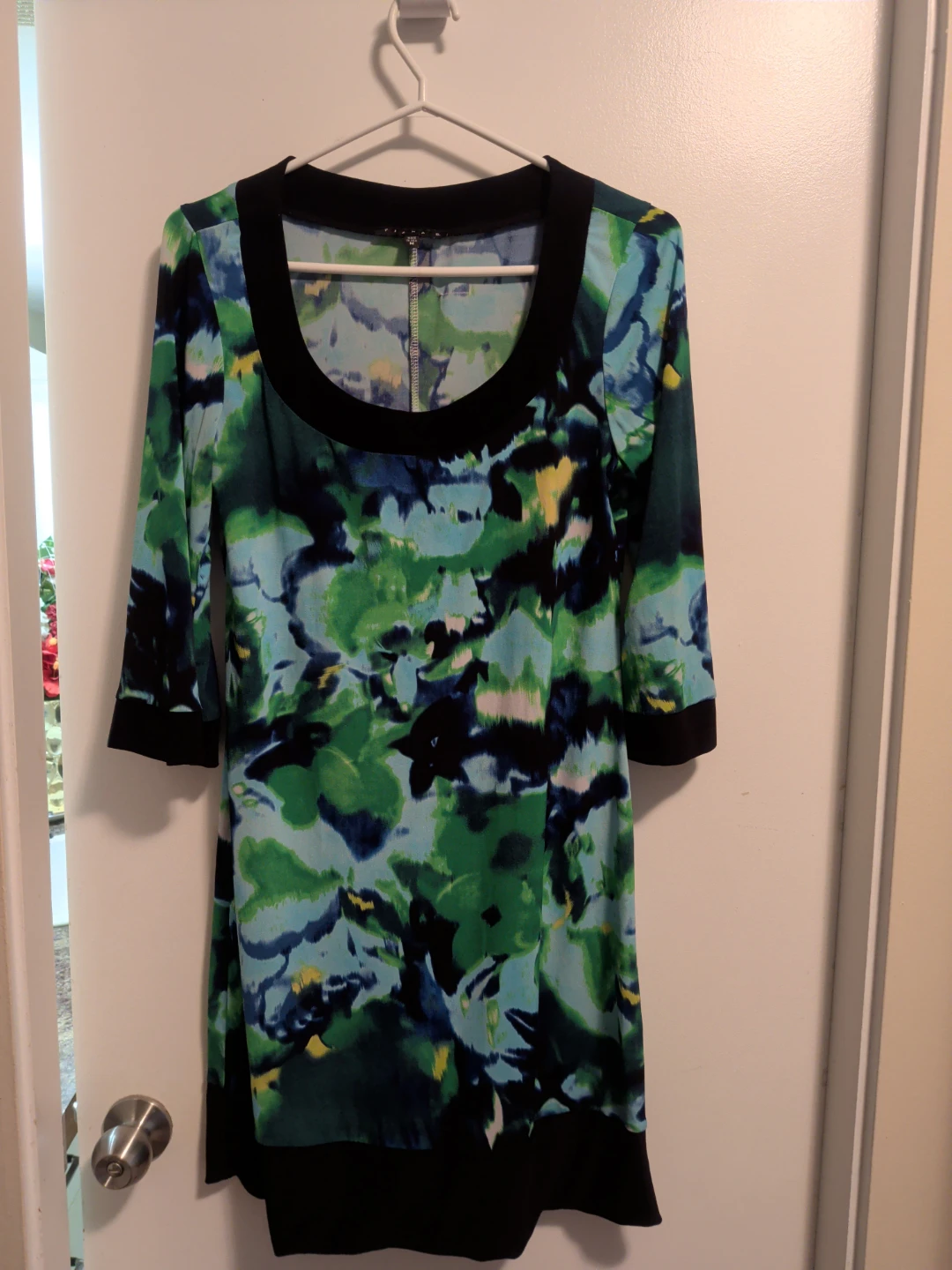 Blue and Green Floral Print Dress