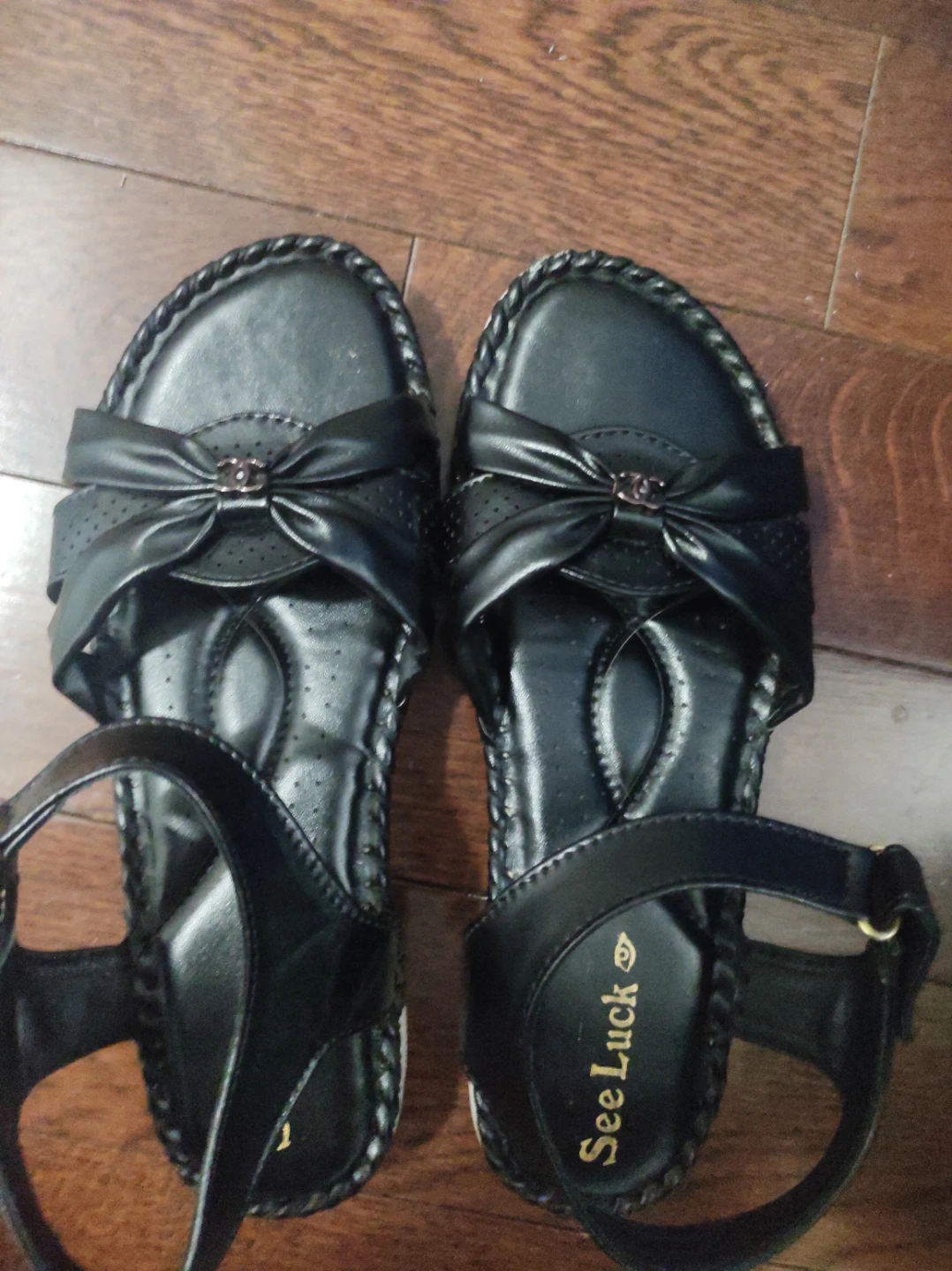 Black See Luck Sandals with Bows size 7