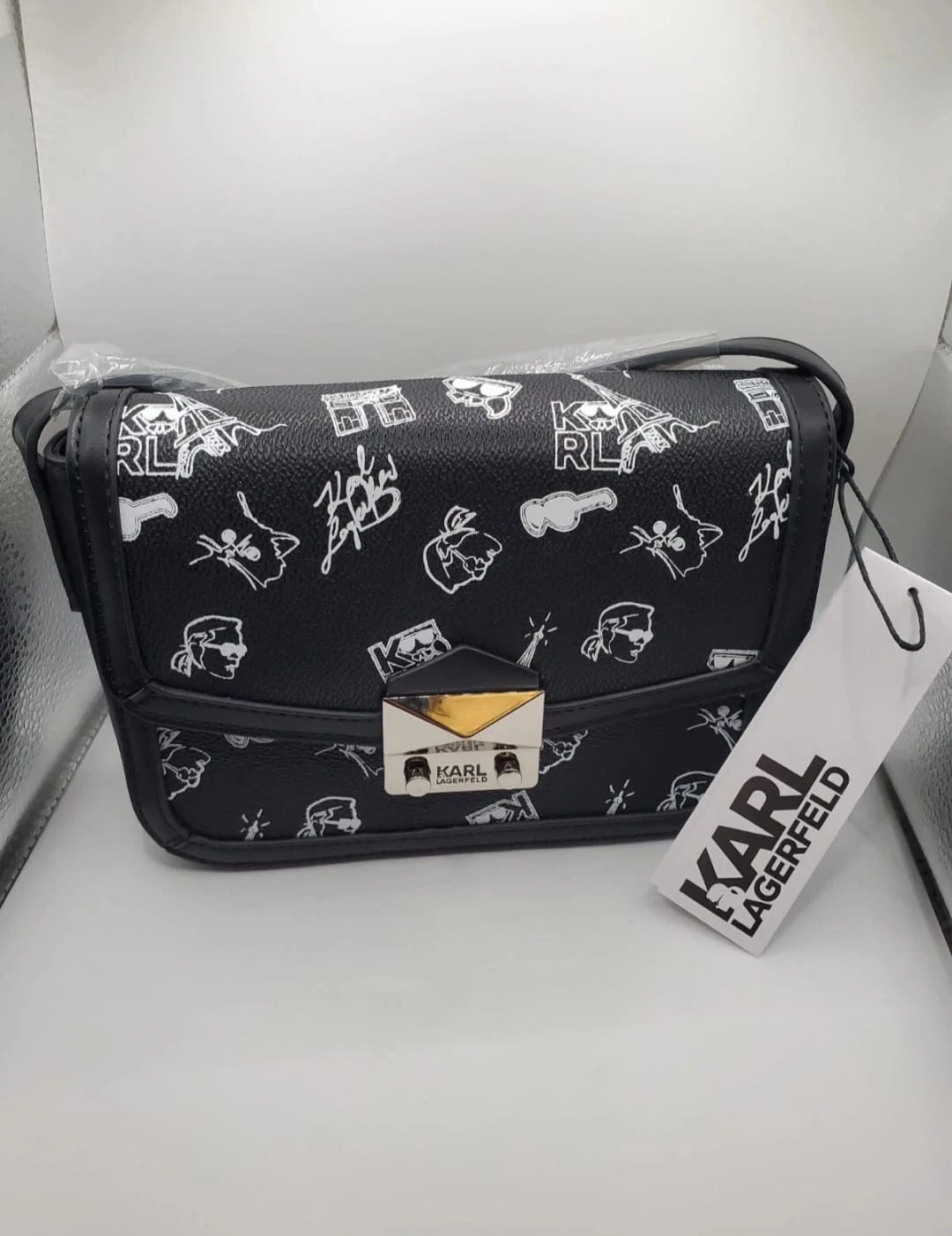 Karl Lagerfeld Black White Print Crossbody Bag