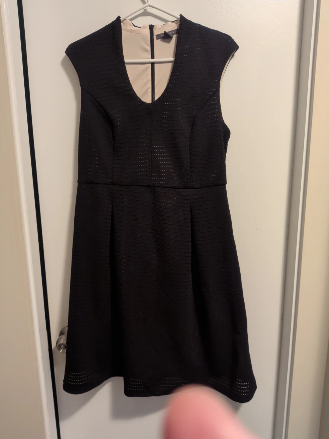 Black Textured Cap Sleeve Dress