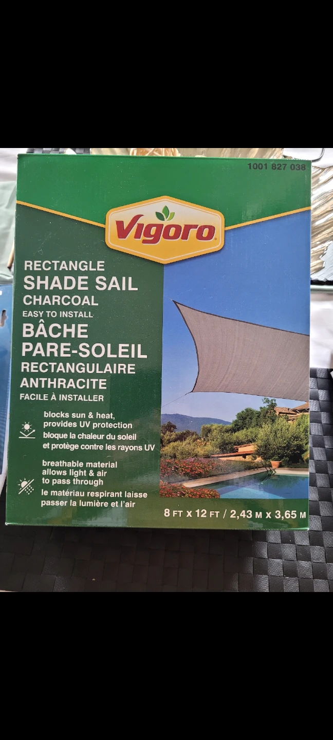 Vigoro 8 ft. x 12 ft. Rectangular Shade Sail - Charcoal