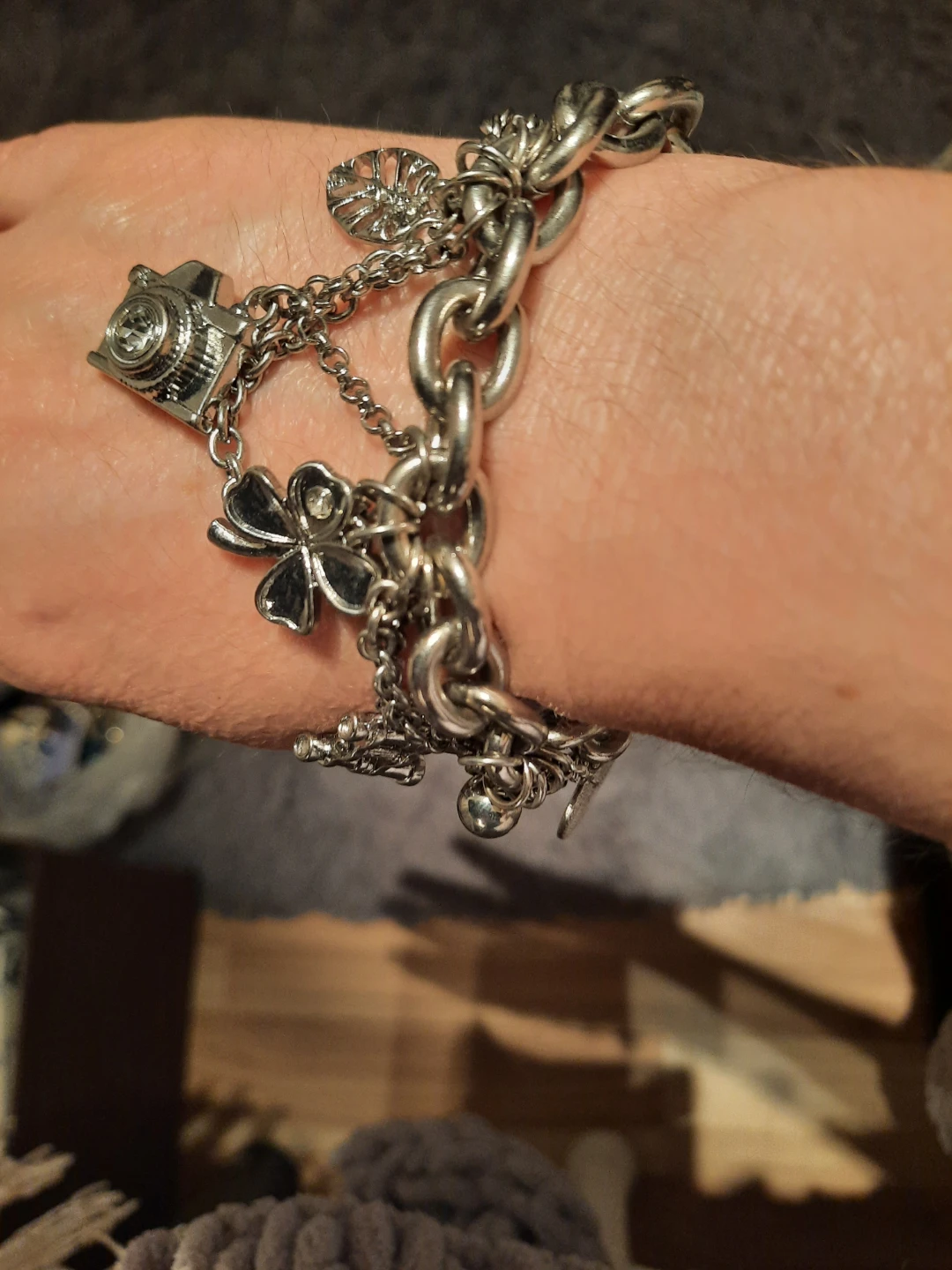 Silver Charm Bracelet with Camera, Clover, Key and Cannon Charms - photo 3