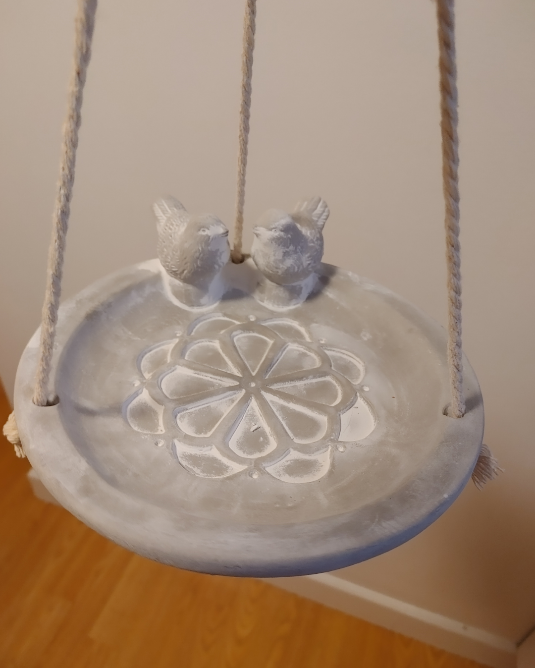 Hanging Bird Bath with Two Birds