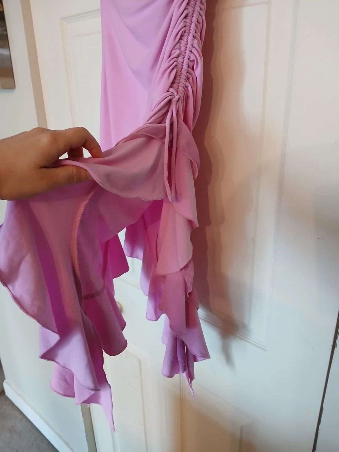 Light pink Y2K ruffle asymmetric mini dress, size small S - photo 5
