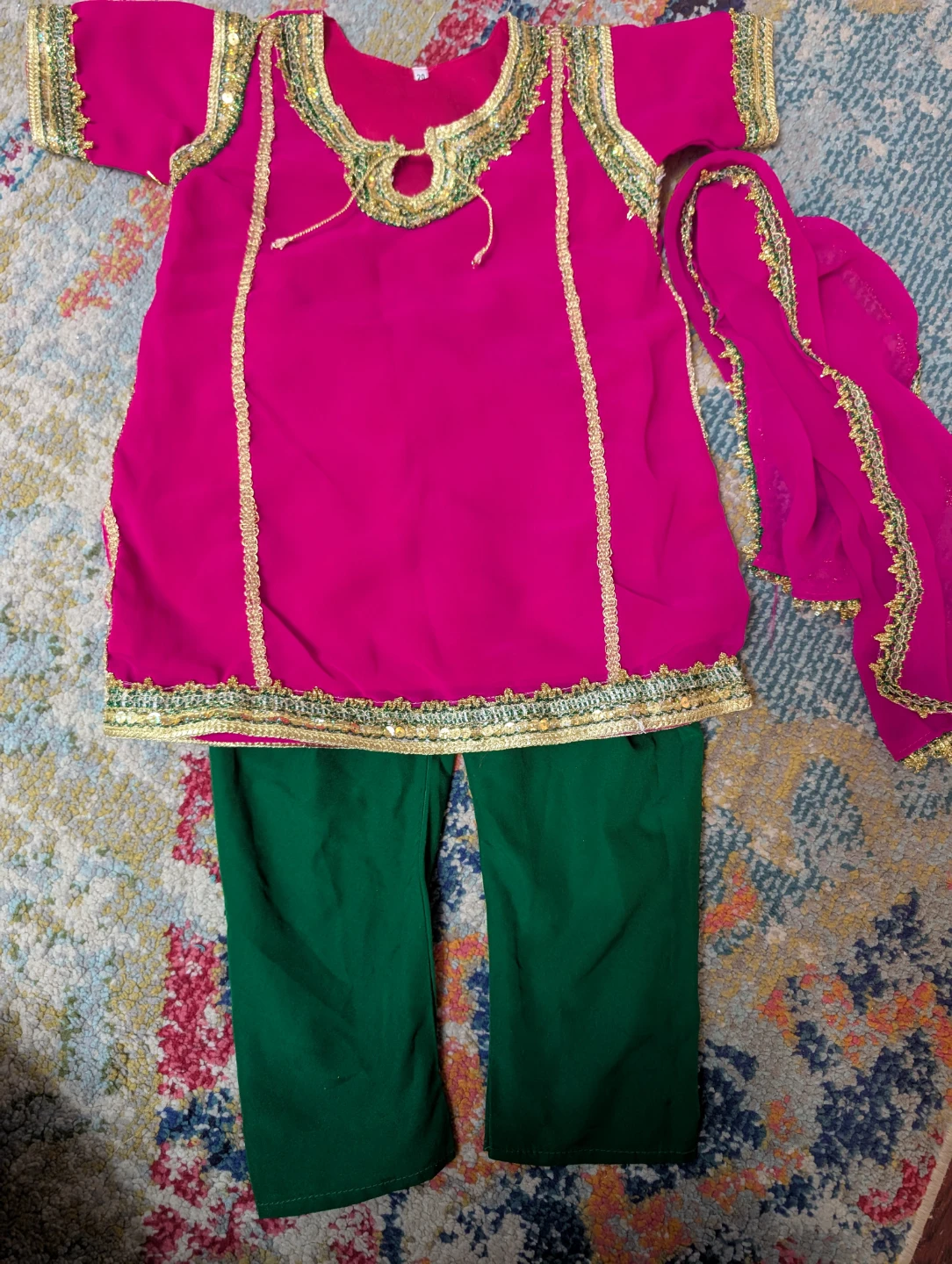 Girls Pink Kurti with Green Pants and Dupatta - photo 3
