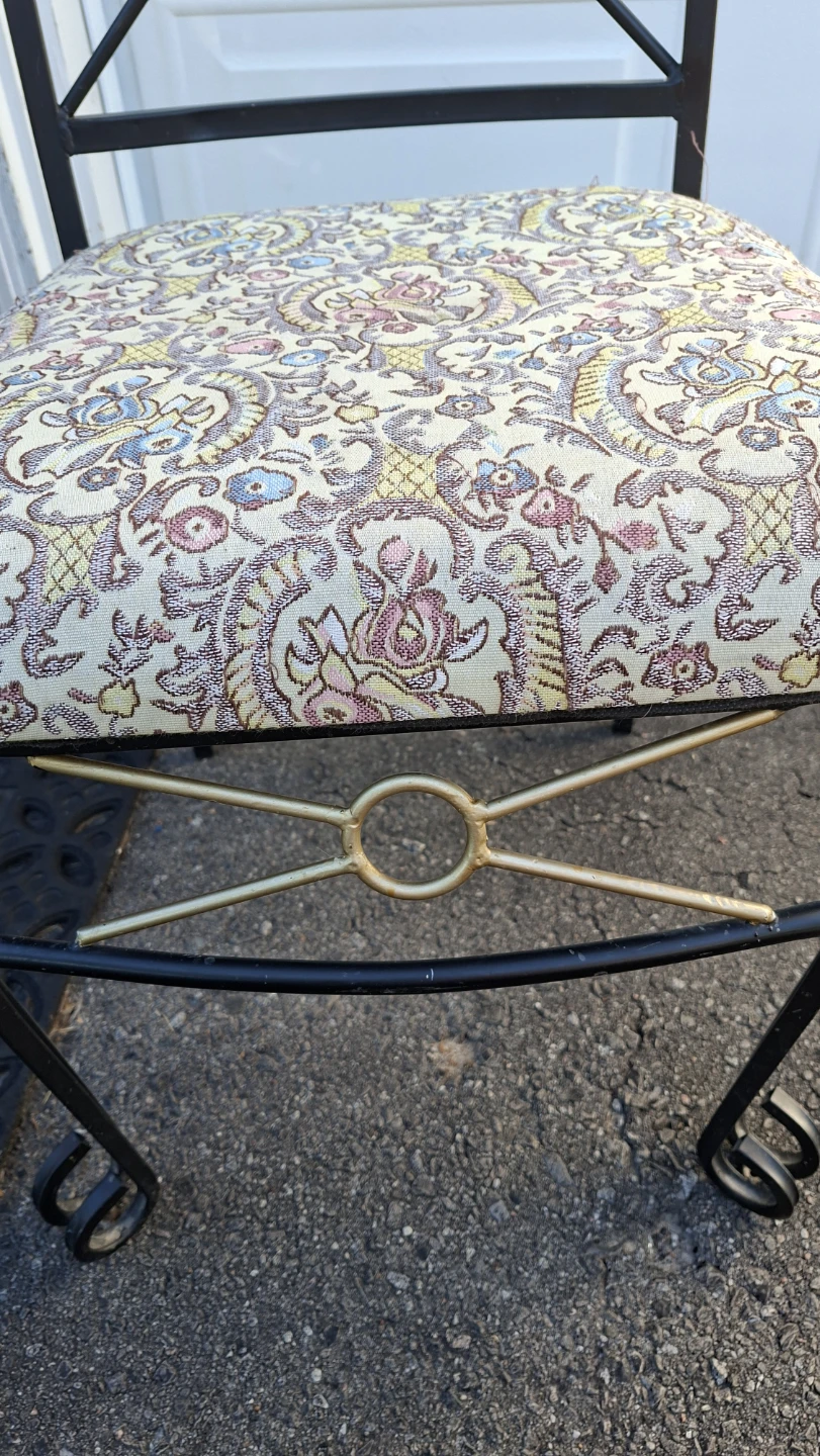 Ornate Metal Vanity Chair with Patterned Seat - photo 2