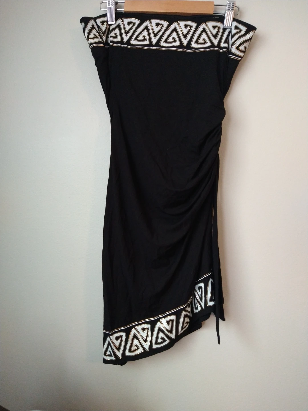 Y2K Cache’ Black Mini Dress bohemian white and gold Size 4 - photo 4
