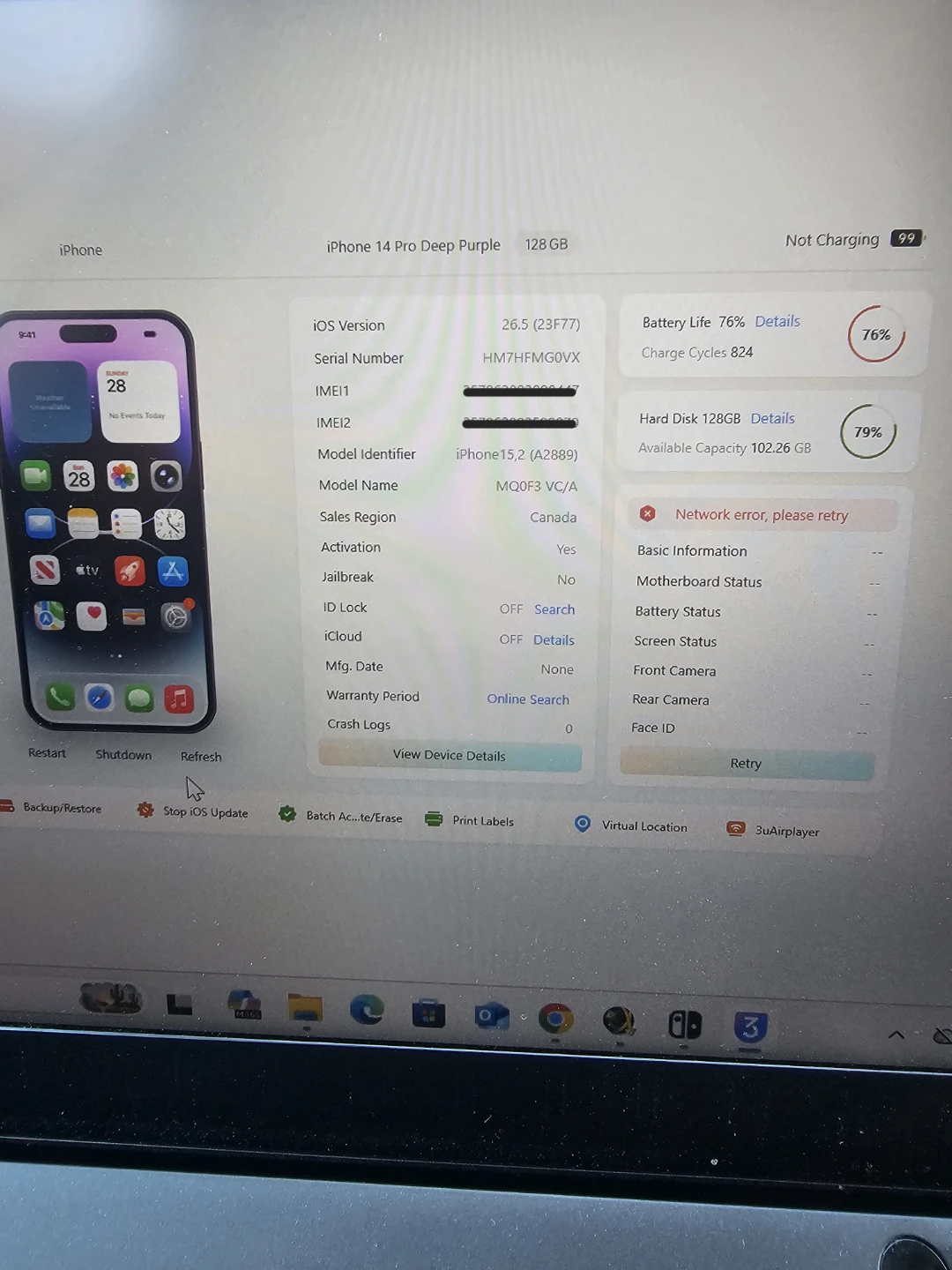 Iphone 14 pro 128 gb for sale cracked back glass $450 - photo 3