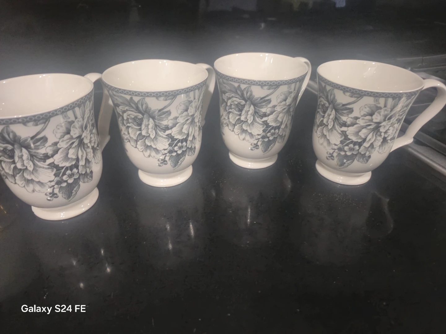 Set of 4 Blue & White Floral Teacups