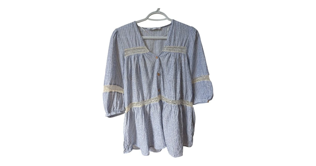 ZARA Striped Lace Trim top-size XS