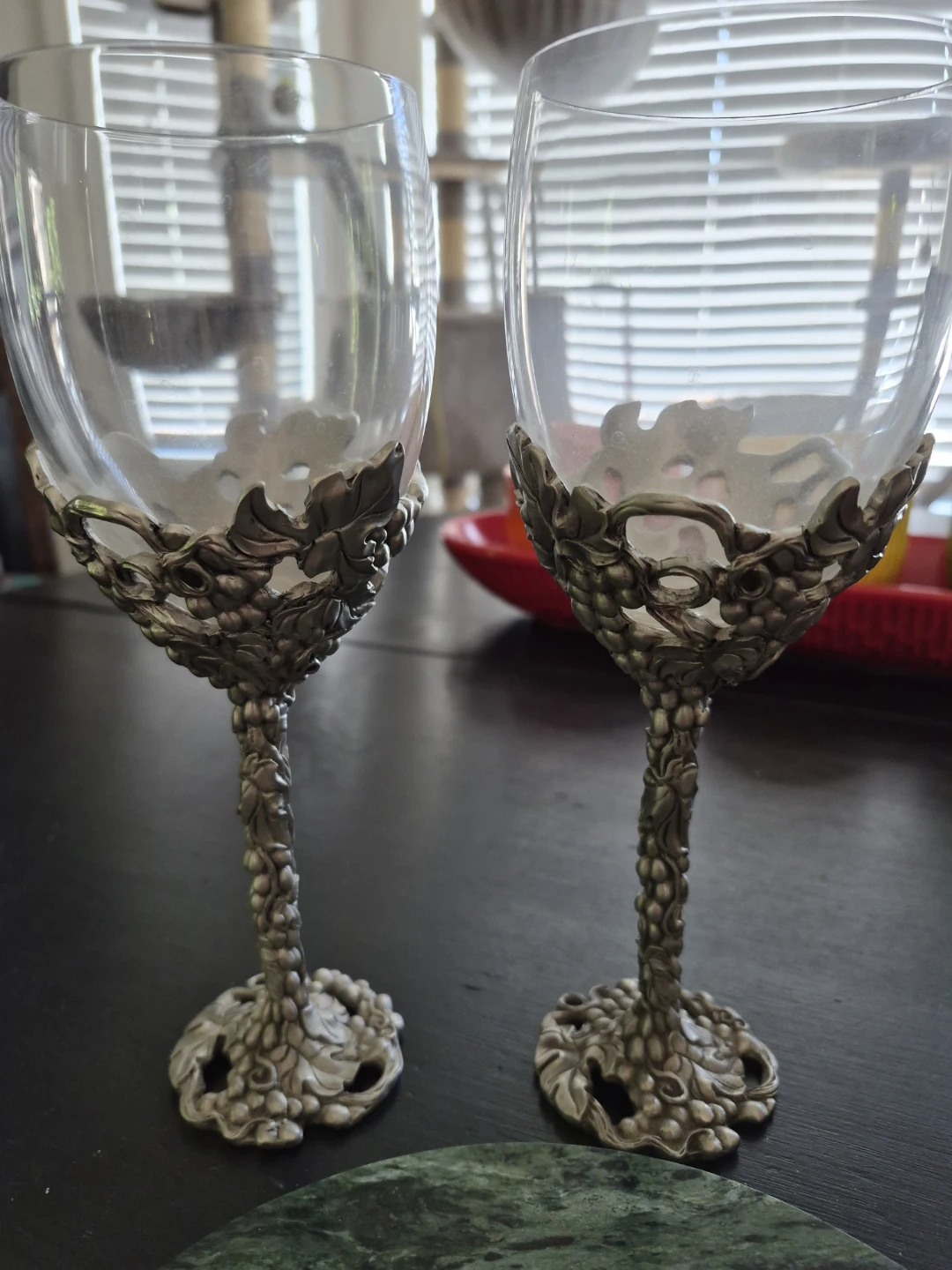 Ornate Pewter Grape-Themed Wine Glasses and Cheese Board Set - photo 2
