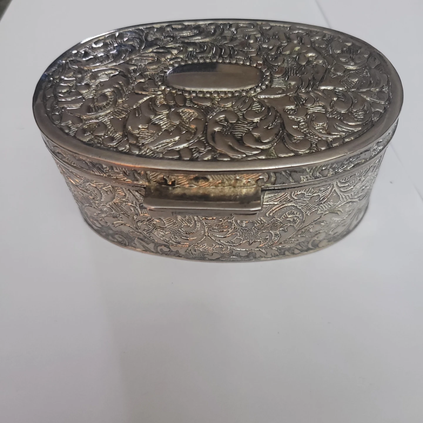Ornate Silver-Tone Oval Trinket Box - photo 3