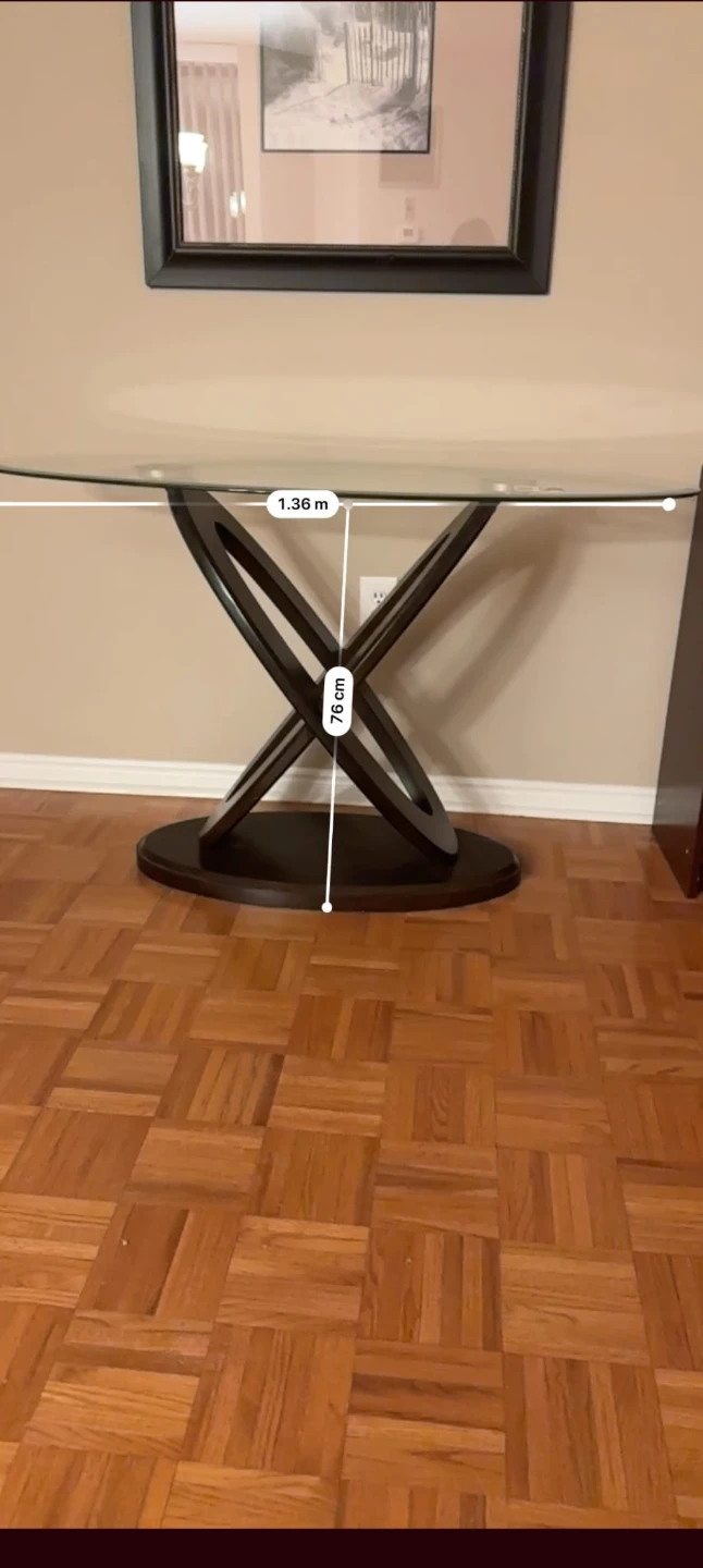 Glass Console Table with Wood Base