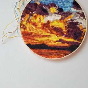 New Cross-stitch 9" sunset hoop art