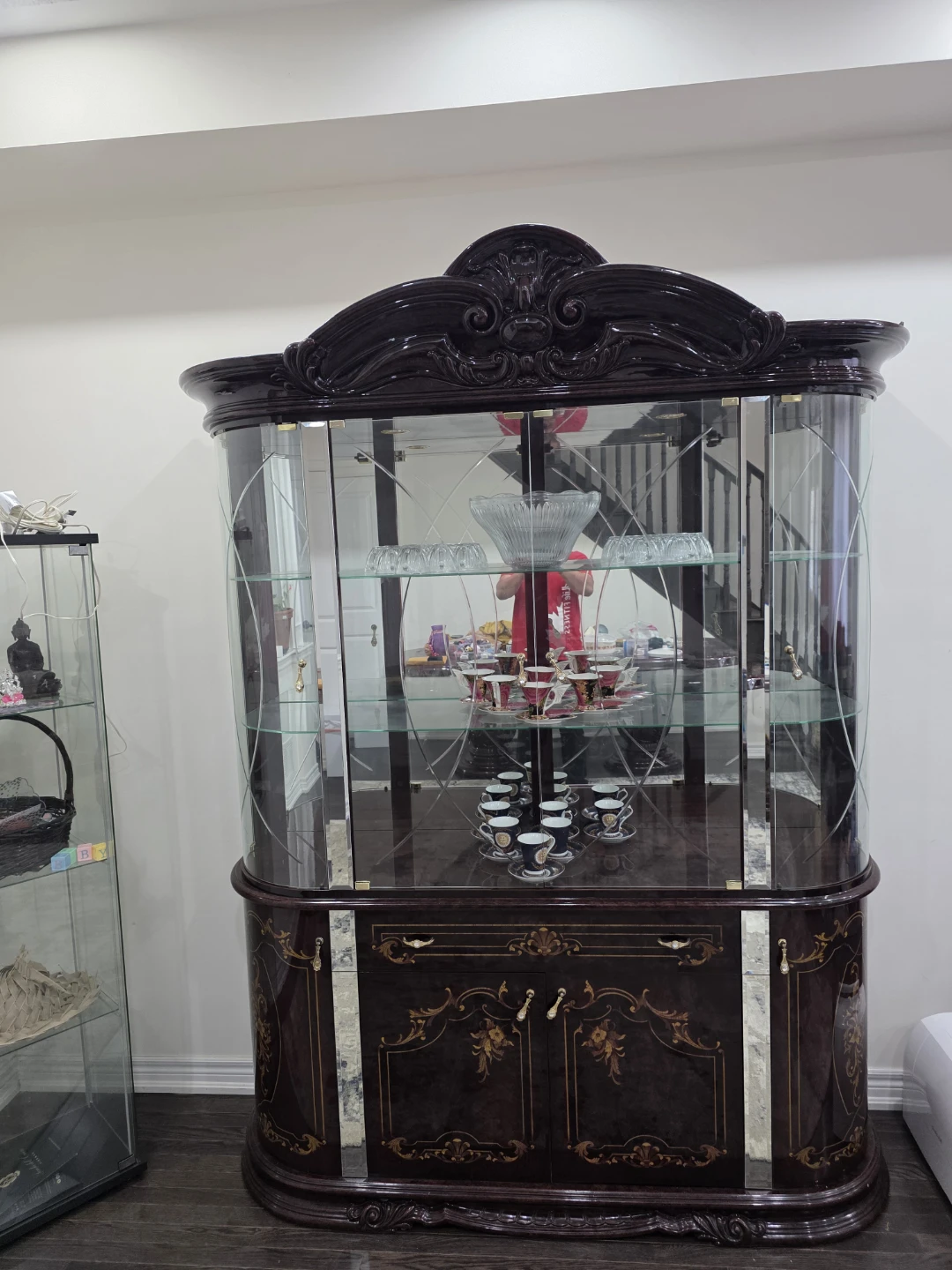 Dark Wood China Cabinet with Mirrored Accents