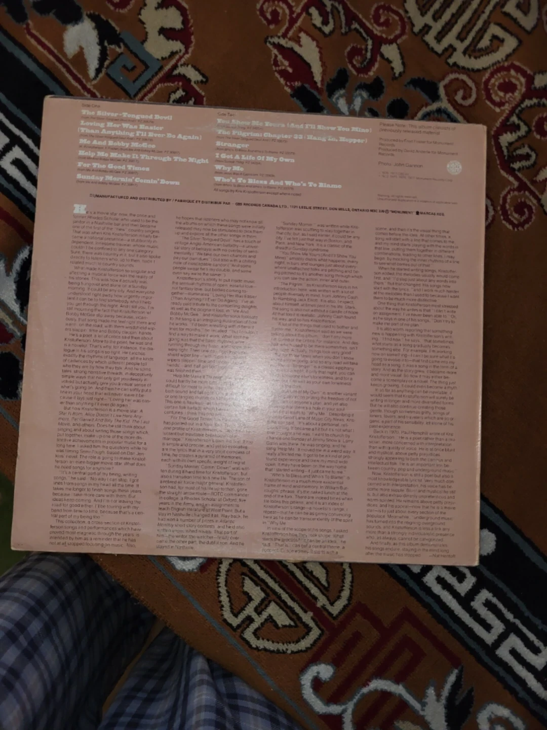 Songs of Kristofferson Vinyl Record ⚽️ - photo 2