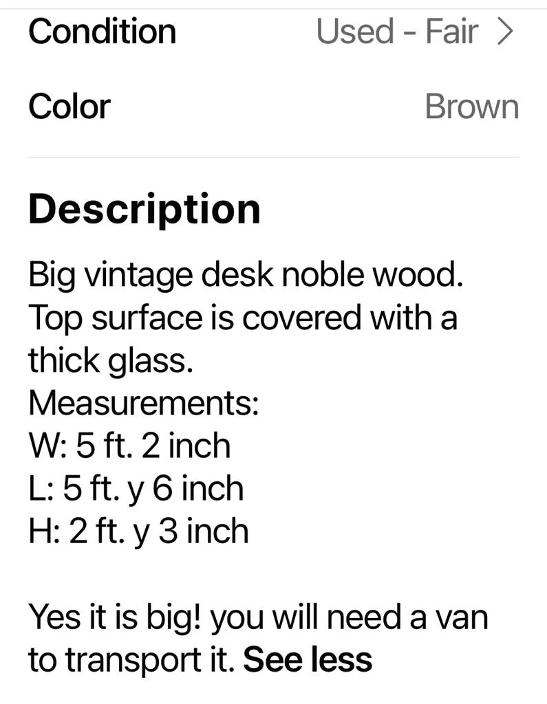 Vintage Noble Wood Desk - Brown