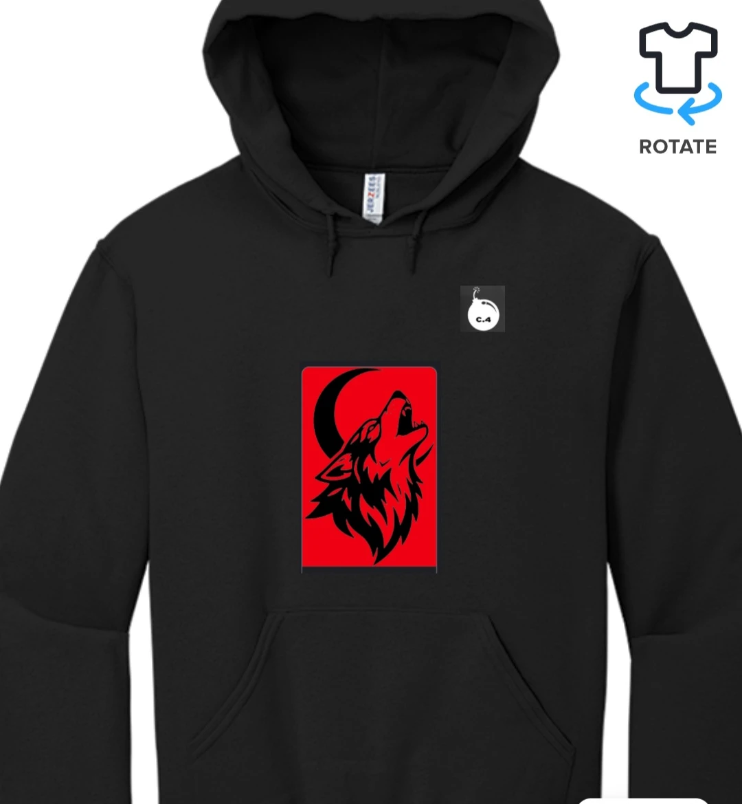 Black Hoodie with Wolf and Moon Graphic