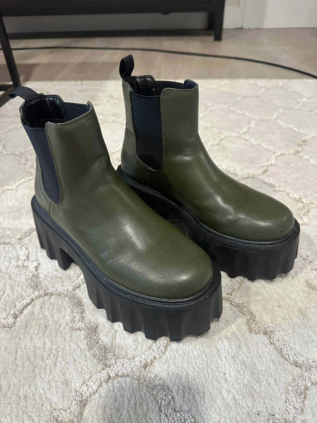 Shein Olive Green Platform Chelsea Boots
