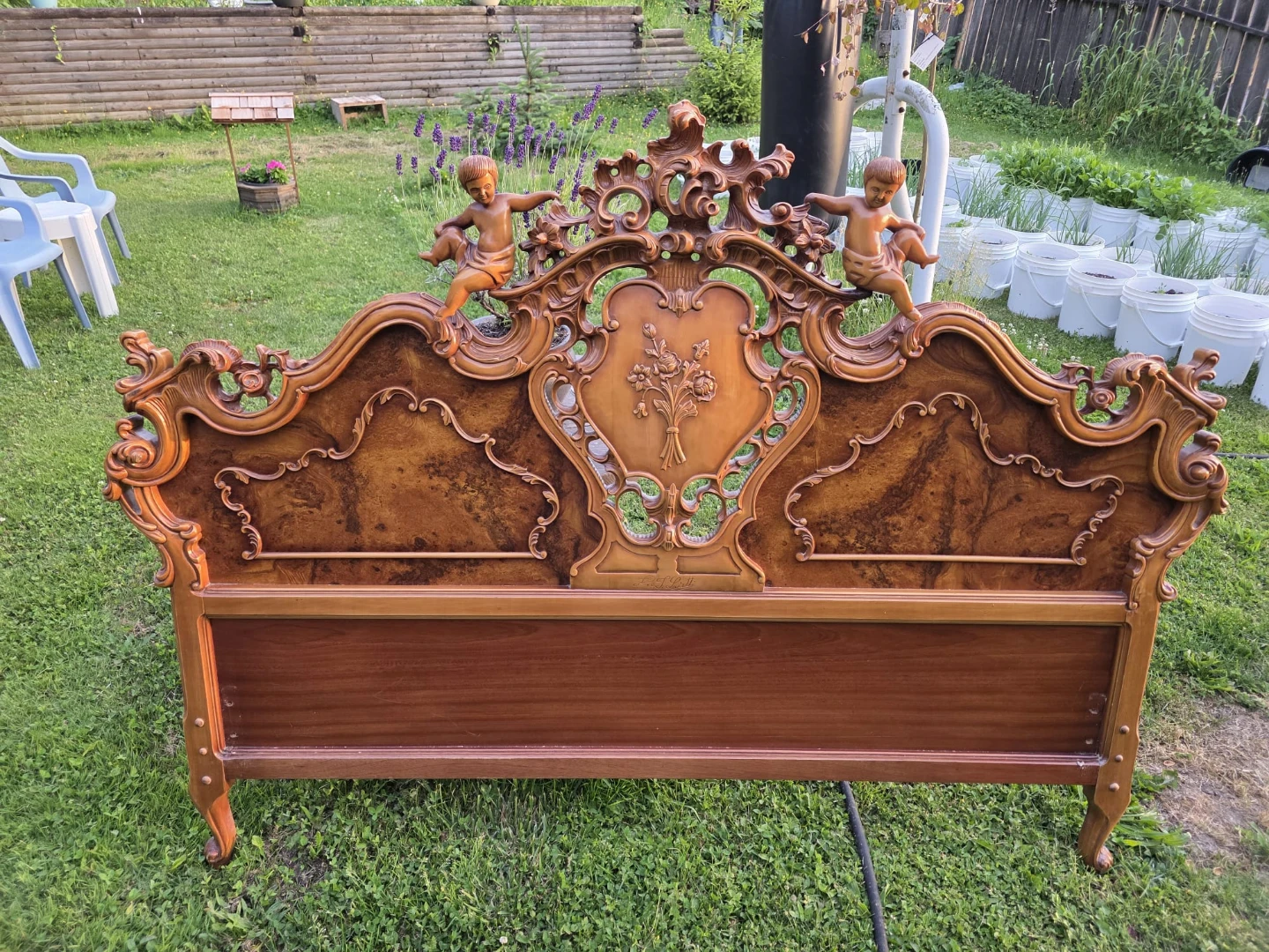 Vintage Carved Headboard with Cherubs - photo 4
