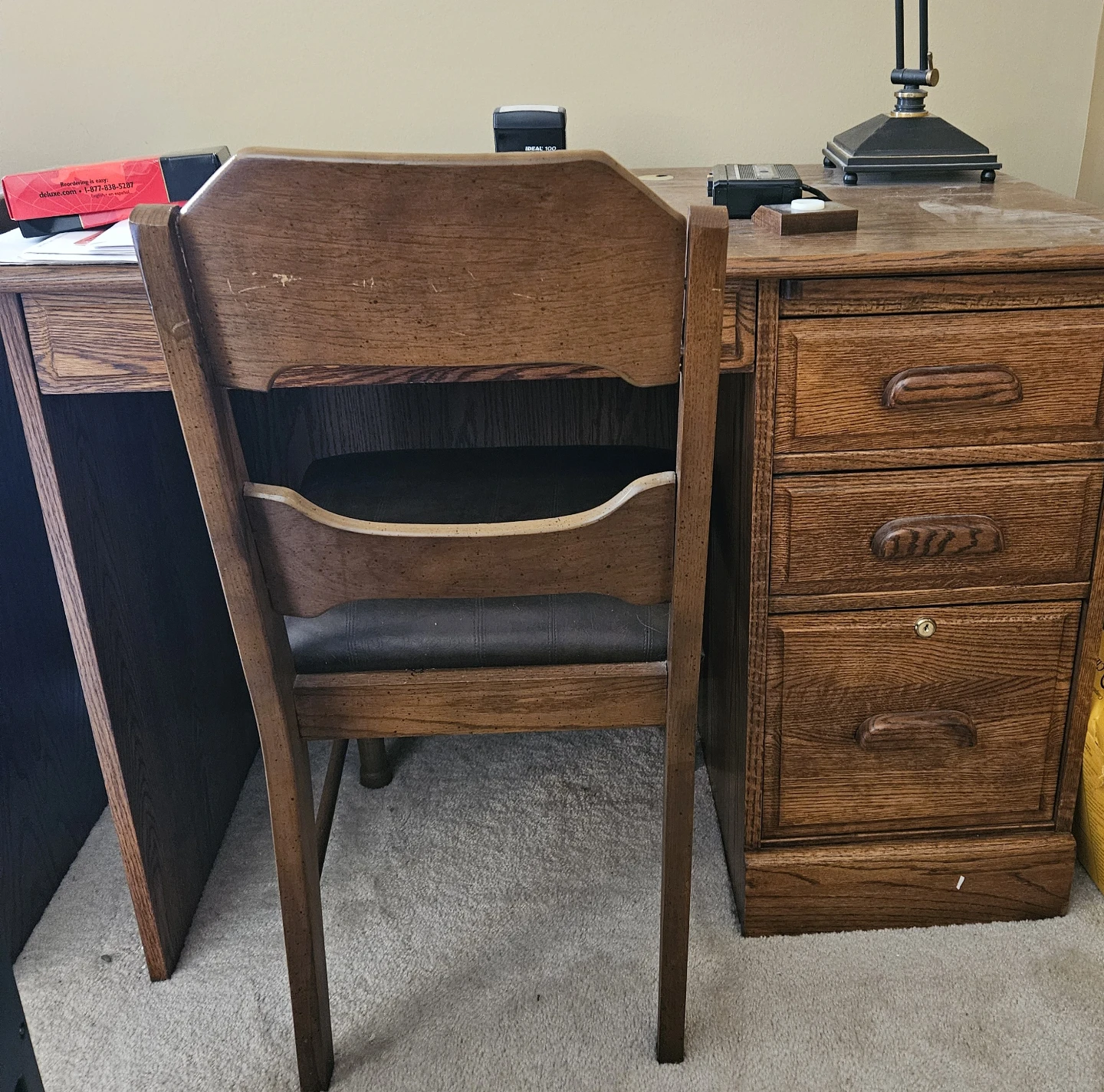 Wooden Desk with Filing Cabinet - photo 3