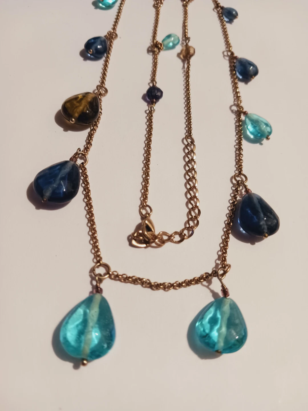 Gold-tone Necklace with Blue & Teal Beads - photo 4