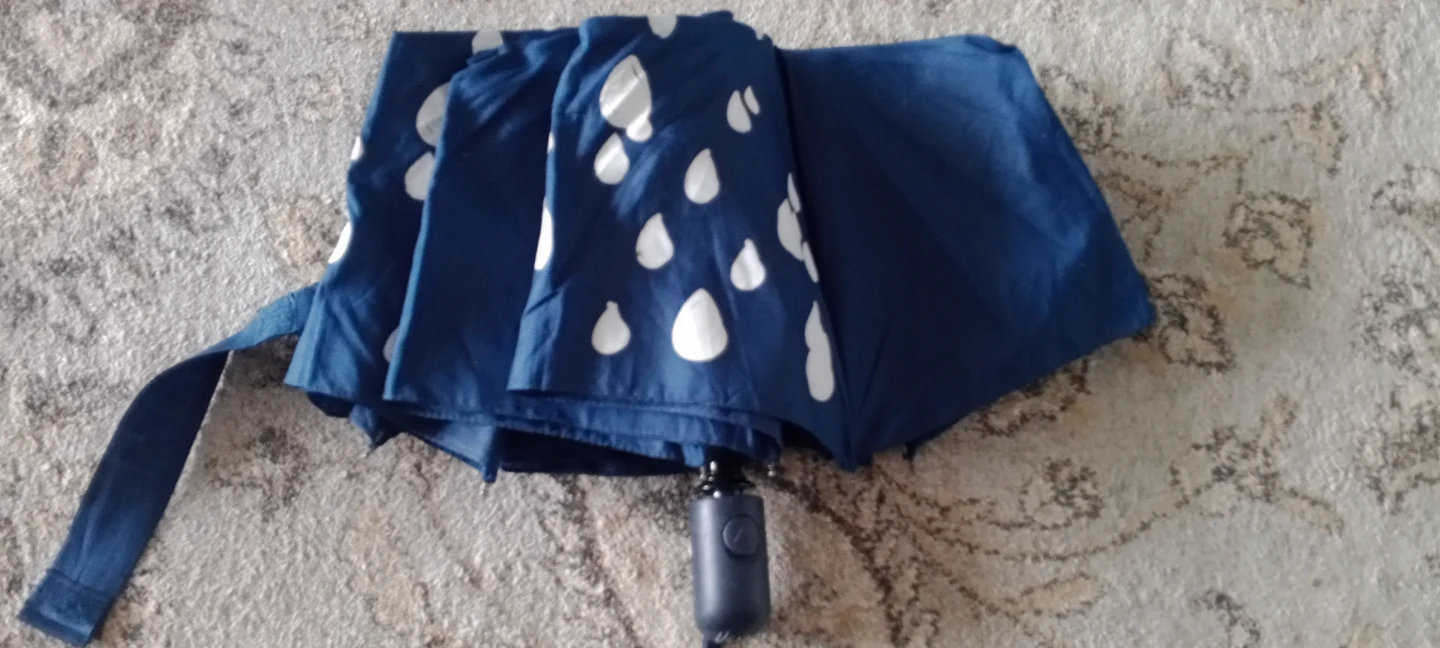 Blue Umbrella with White Heart Pattern